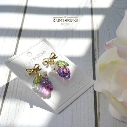 Watercolor Grape Earrings | Fruit Dangle Earrings