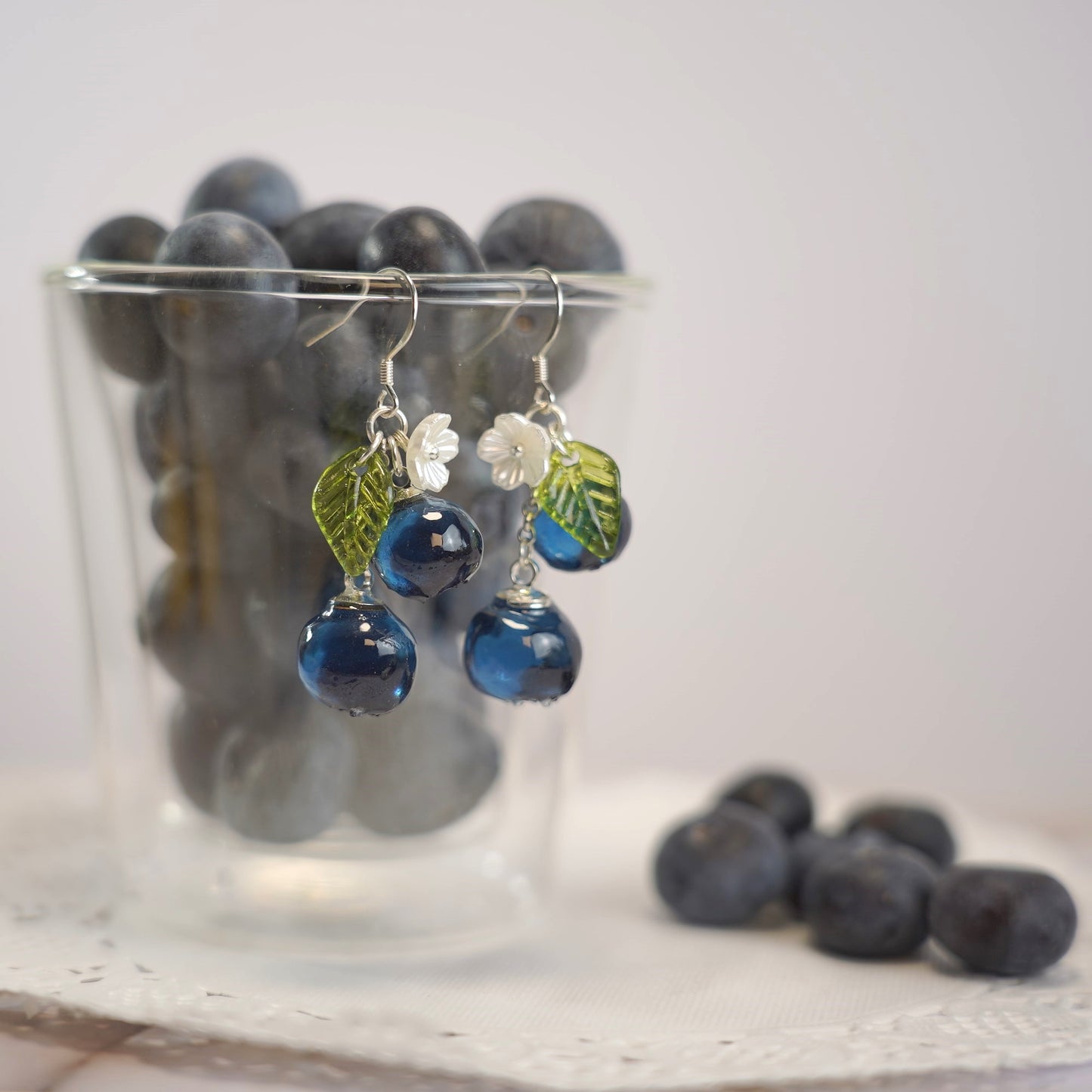 Blueberry Dangle Earrings| Handmade Resin Blueberry Cluster Fruit Earrings