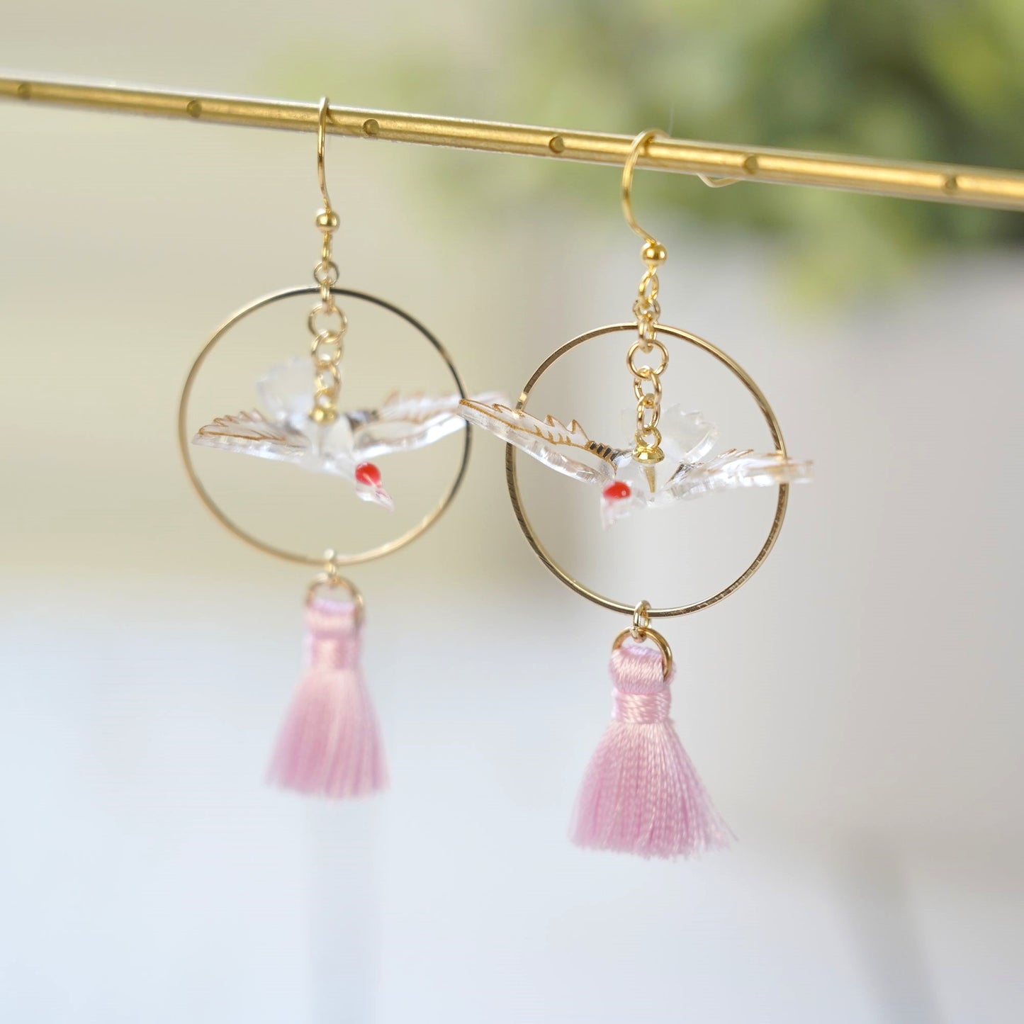 Japanese Crane Dangle Earrings | Asian Fun Animal Earrings