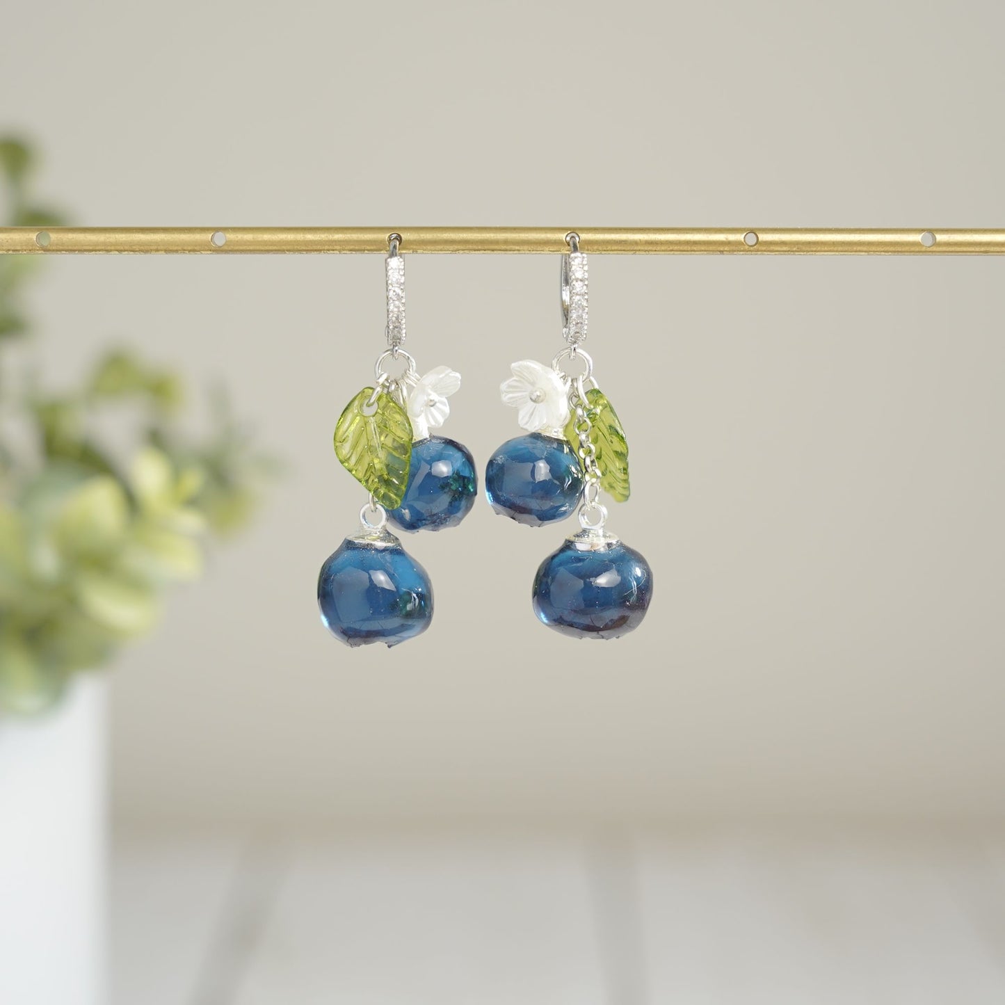 Blueberry Dangle Earrings| Handmade Resin Blueberry Cluster Fruit Earrings