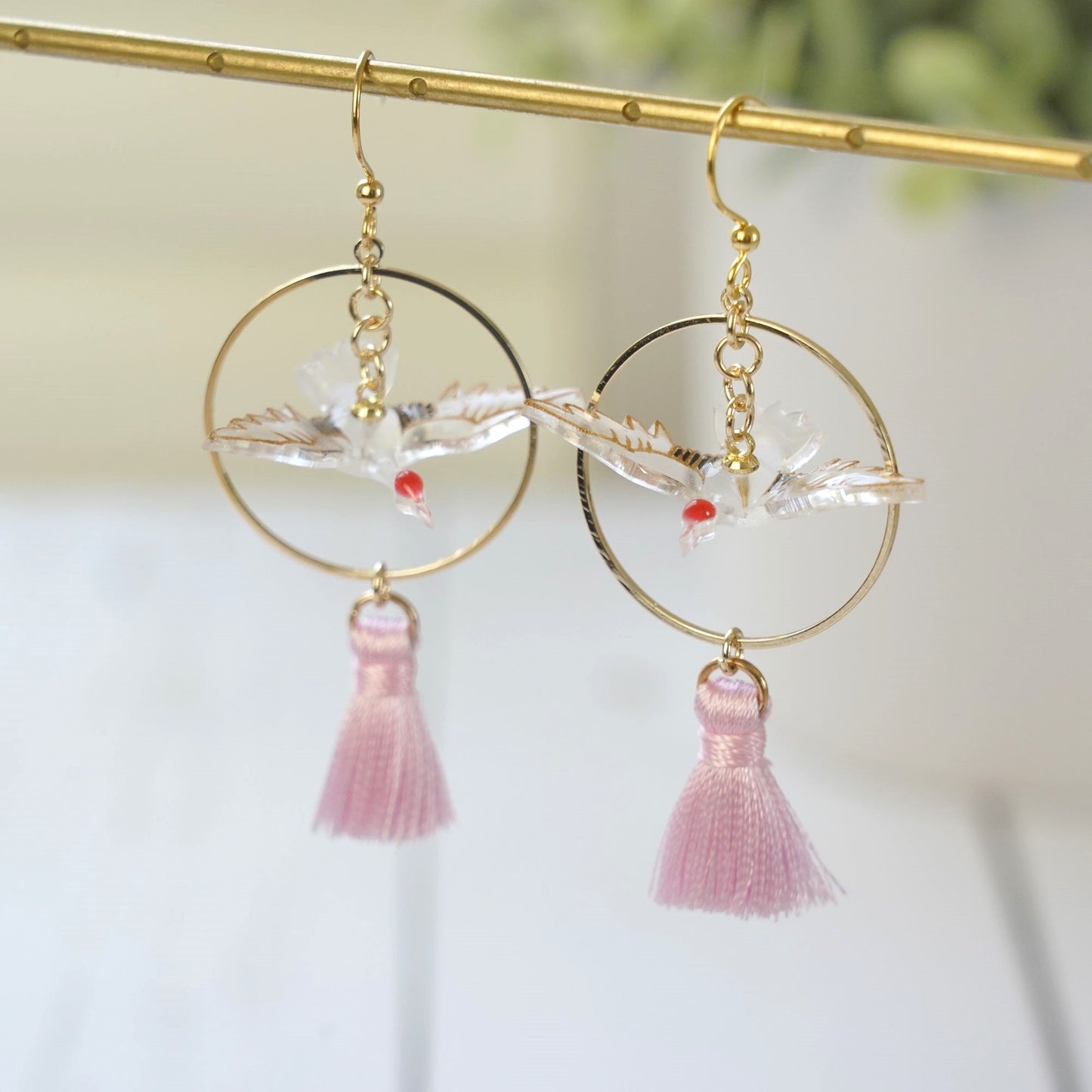 Japanese Crane Dangle Earrings | Asian Fun Animal Earrings