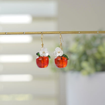 Pendientes de manzana grande, pendientes colgantes de manzana roja, pendientes de frutas, regalo para ella