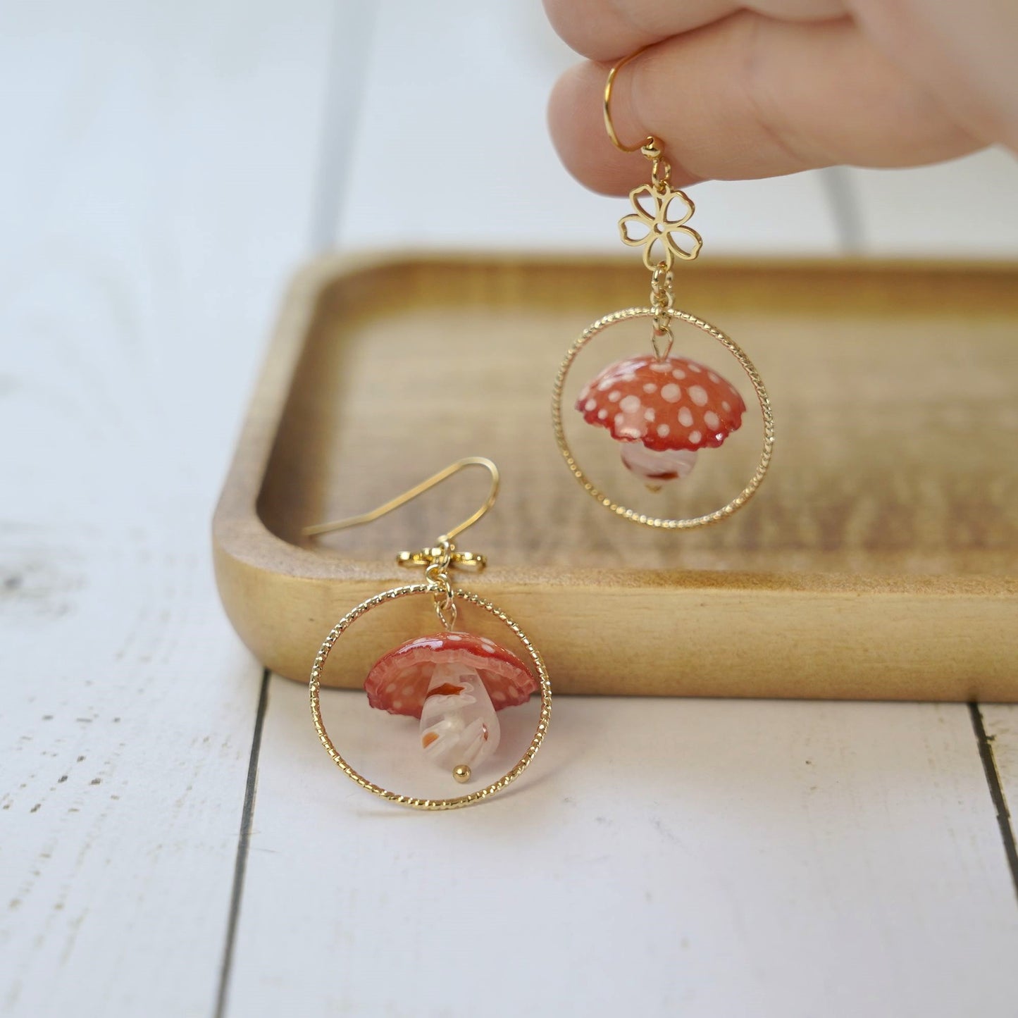 Golden Mushroom Dangle Earrings | Food Earrings