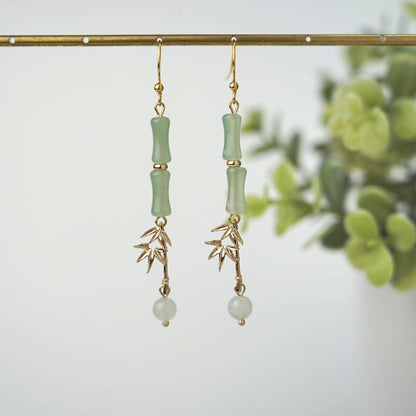 Bamboo Dangling Earrings | Natural Jade Bamboo Leaf Fun Earrings