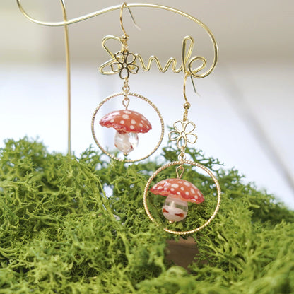 Golden Mushroom Dangle Earrings | Food Earrings