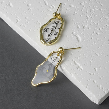 Melting Dali Clock Earrings |Hand-painted Gold and Silver Dali's Soft Watches | Resin Modern Art Earrings