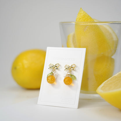 Gold Orange Fruit Dangle Earrings