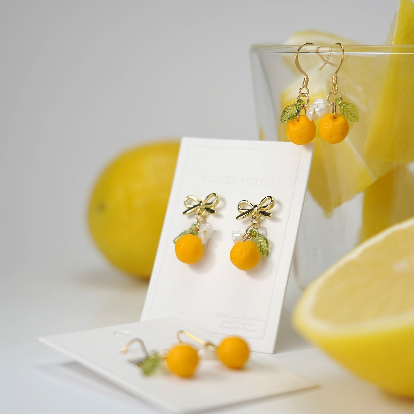 Gold Orange Fruit Dangle Earrings