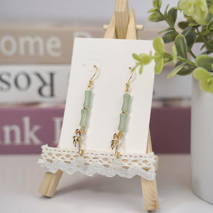 Bamboo Dangling Earrings | Natural Jade Bamboo Leaf Fun Earrings