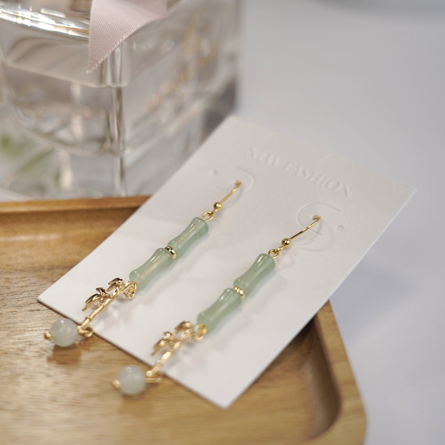 Bamboo Dangling Earrings | Natural Jade Bamboo Leaf Fun Earrings