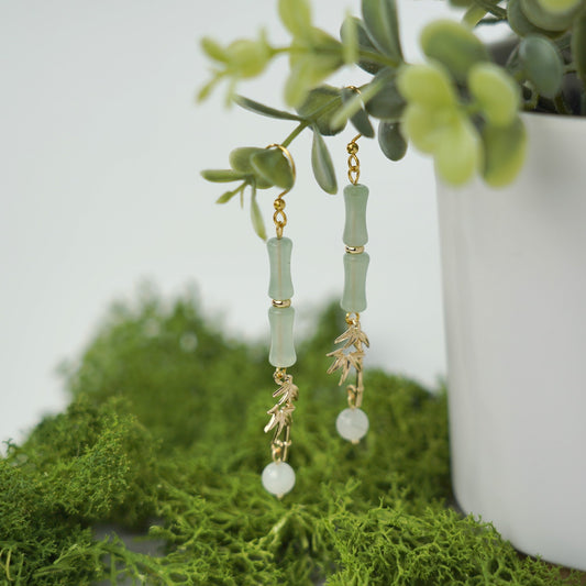 Bamboo Dangling Earrings | Natural Jade Bamboo Leaf Fun Earrings