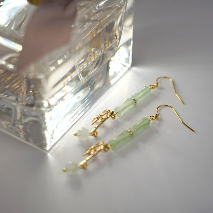 Bamboo Dangling Earrings | Natural Jade Bamboo Leaf Fun Earrings