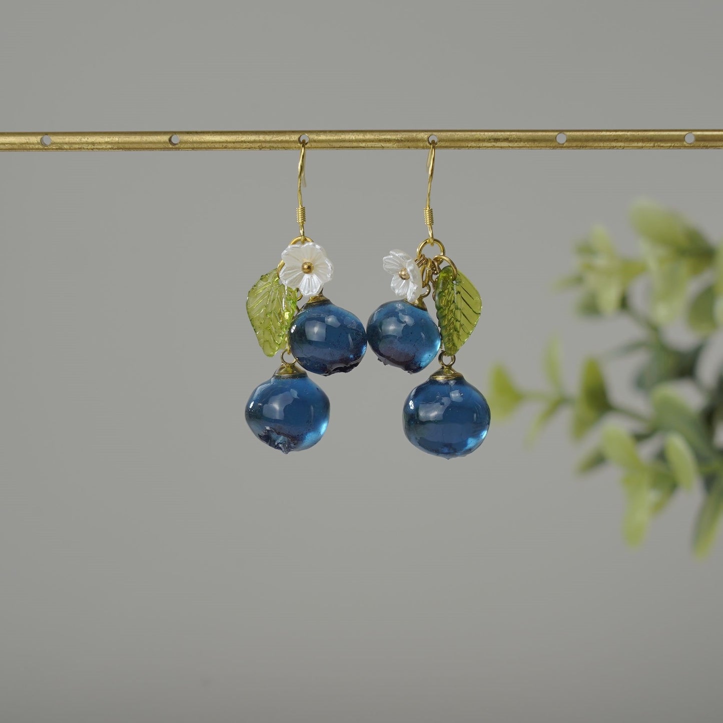 Blueberry Dangle Earrings| Handmade Resin Blueberry Cluster Fruit Earrings