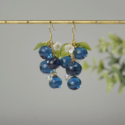 Luxury Blueberry Fruit Cluster Earrings | Handmade Resin Art Blueberry Dangle Earrings