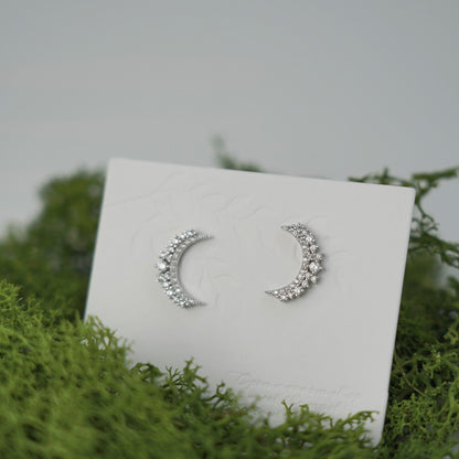 Moon Crescent 925S Silver Earrings | Shine Crescent Stud Earrings