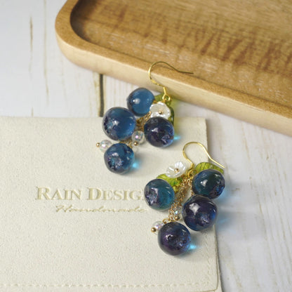 Luxury Blueberry Fruit Cluster Earrings | Handmade Resin Art Blueberry Dangle Earrings