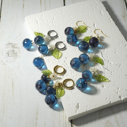 Blueberry Dangle Earrings| Handmade Resin Blueberry Cluster Fruit Earrings