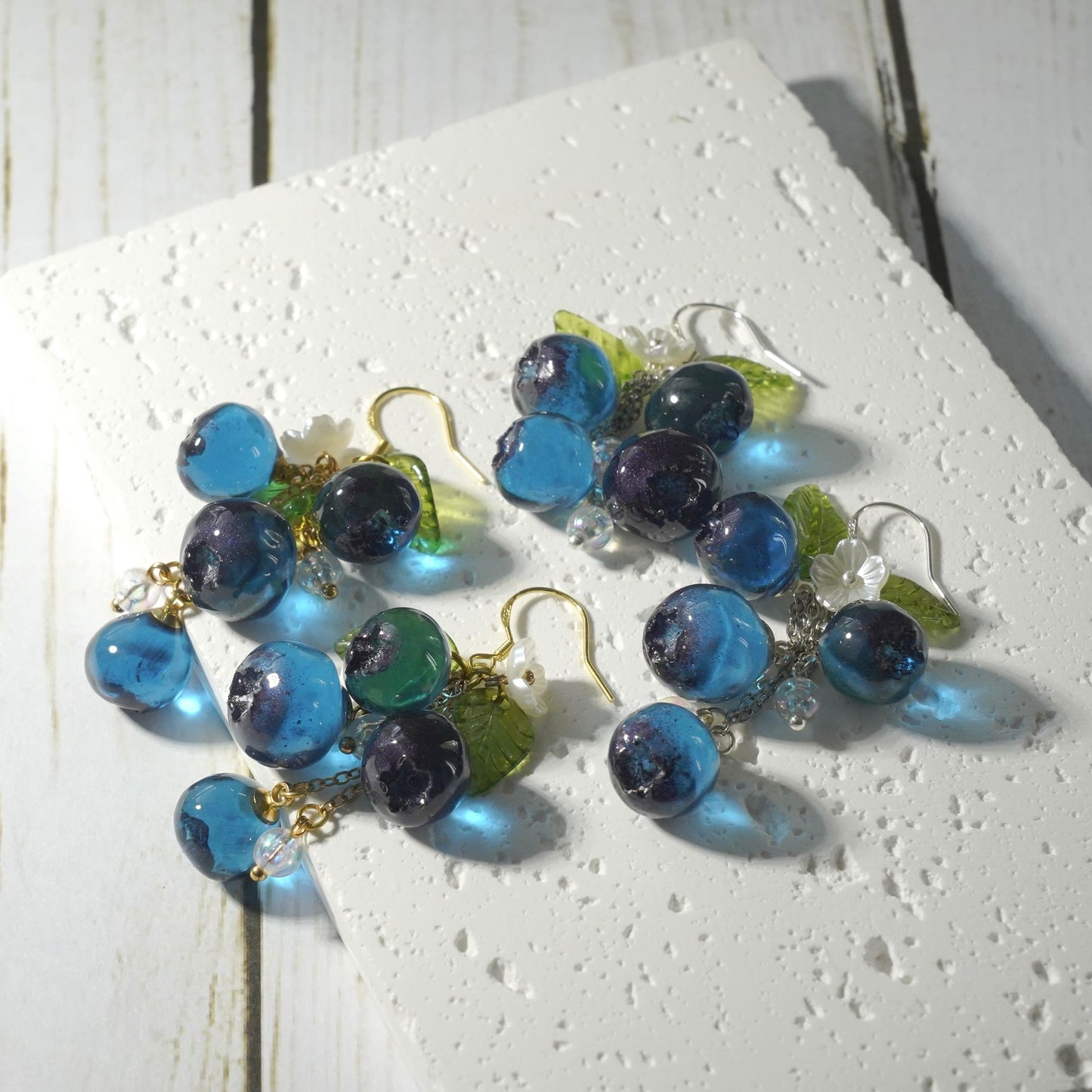 Luxury Blueberry Fruit Cluster Earrings | Handmade Resin Art Blueberry Dangle Earrings