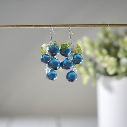 Luxury Blueberry Fruit Cluster Earrings | Handmade Resin Art Blueberry Dangle Earrings