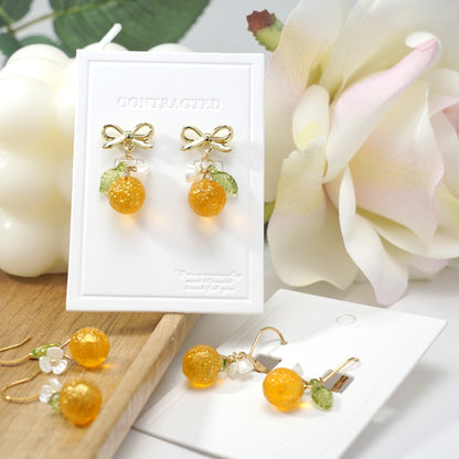 Gold Orange Fruit Dangle Earrings