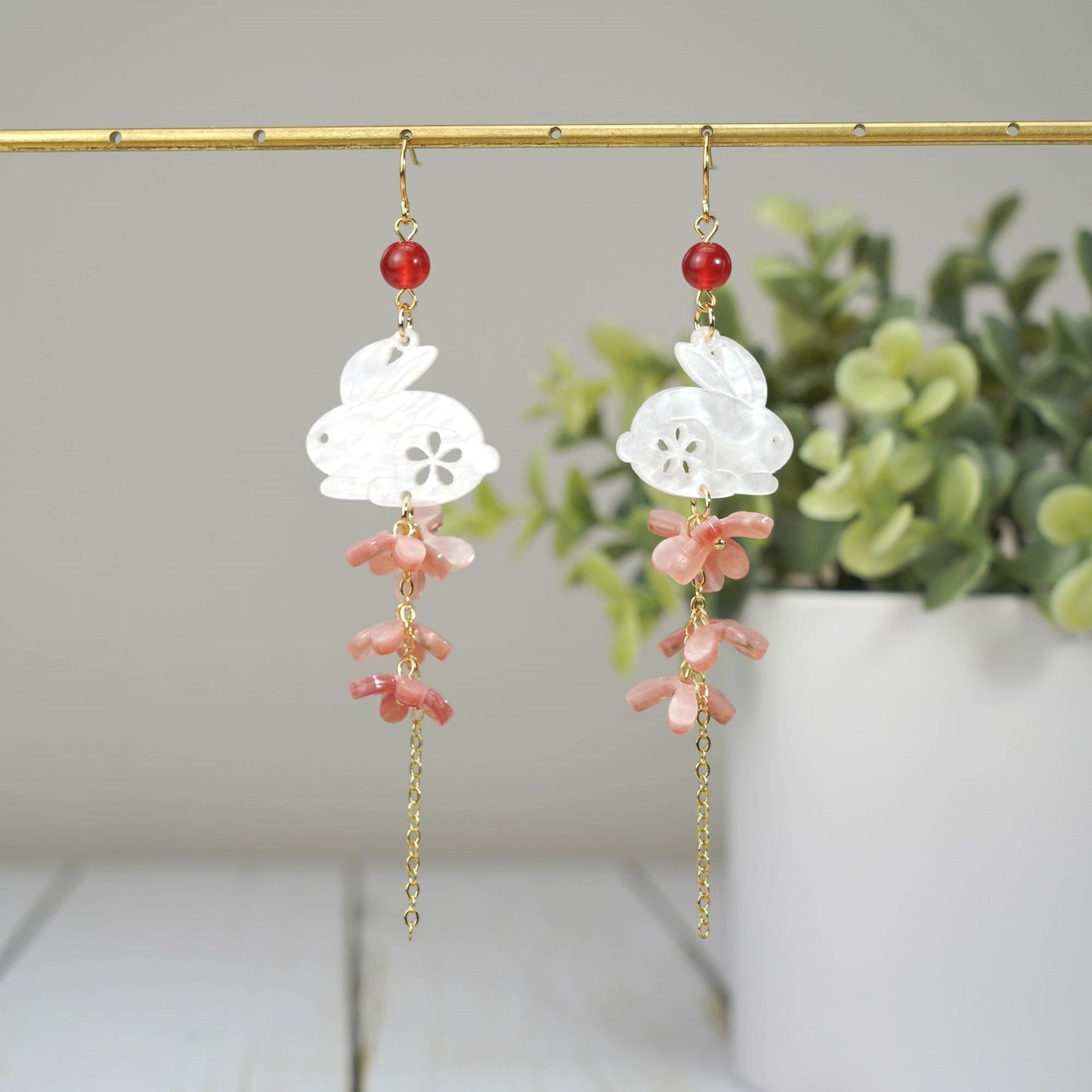 Oriental Rabbit with Osmanthus Flower Earrings