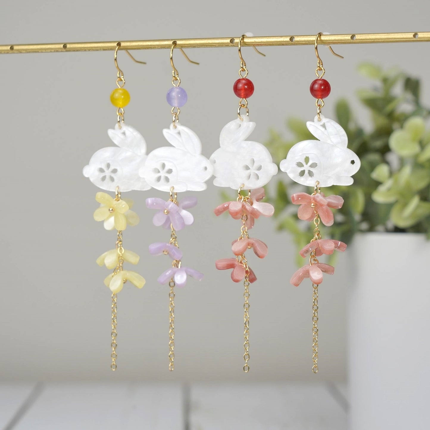 Oriental Rabbit with Osmanthus Flower Earrings