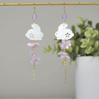 Oriental Rabbit with Osmanthus Flower Earrings