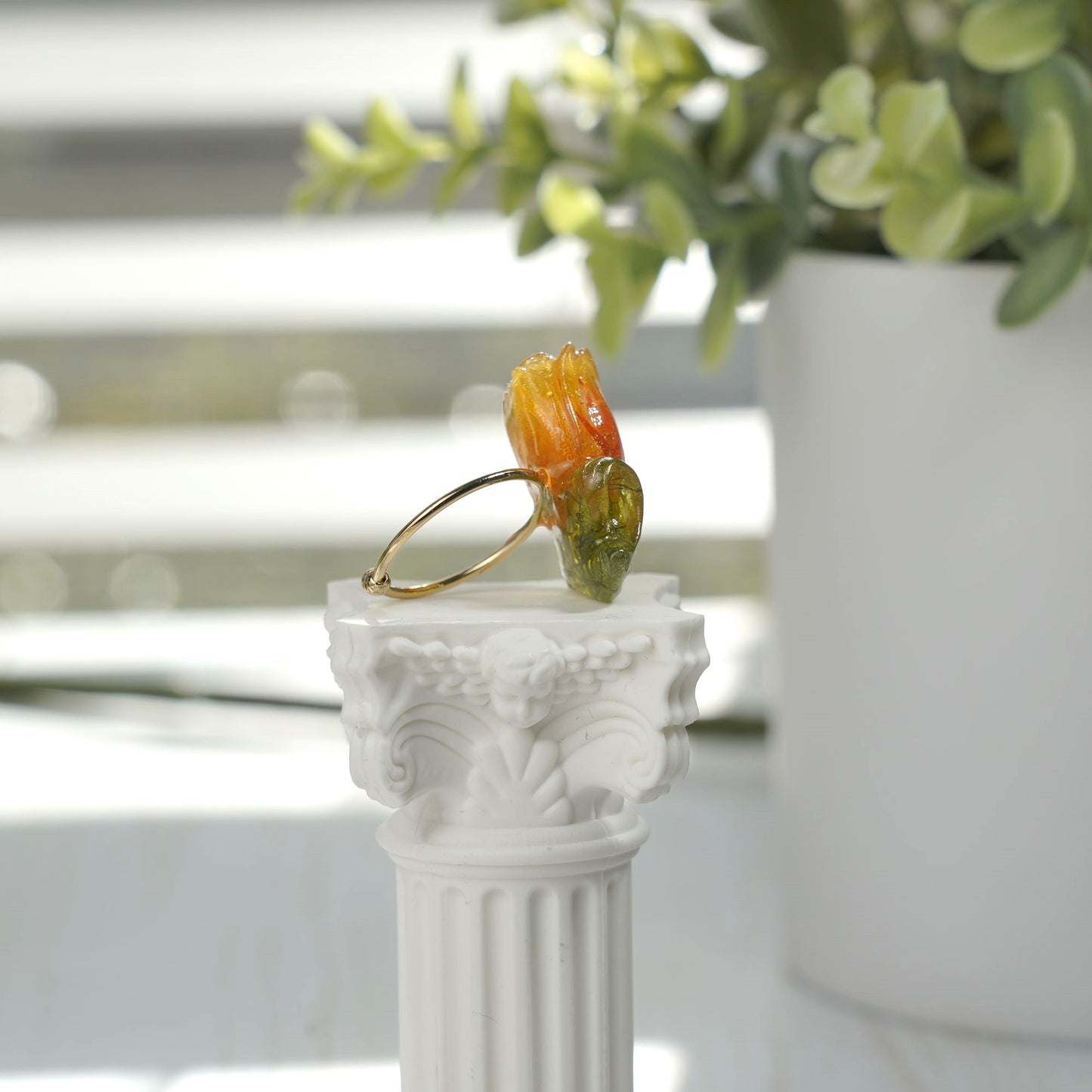 Tulip Flower Resin Open Ring