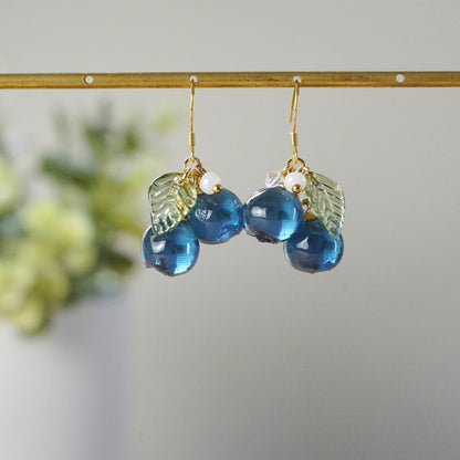 Handmade Blueberry Earrings | Resin Art Cluster Small Wildberry Fruit Earrings