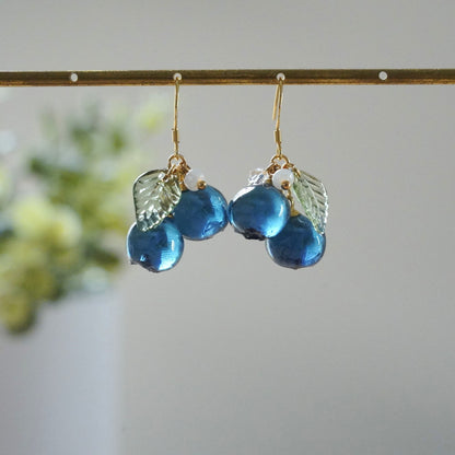 Handmade Blueberry Earrings | Resin Art Cluster Small Wildberry Fruit Earrings