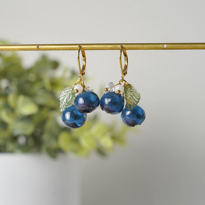 Handmade Blueberry Earrings | Resin Art Cluster Small Wildberry Fruit Earrings