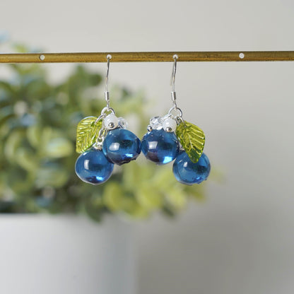 Handmade Blueberry Earrings | Resin Art Cluster Small Wildberry Fruit Earrings