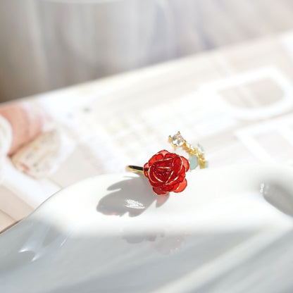Rose Flower Open Ring | Resin Art Rose Floral Ring| Gift for Her