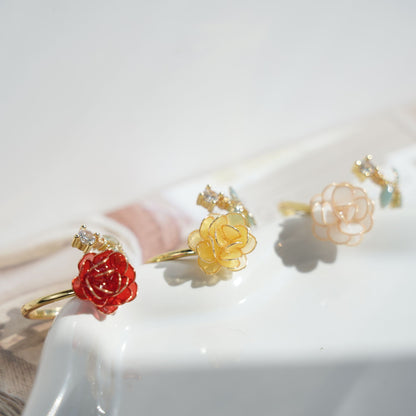 Rose Flower Open Ring | Resin Art Rose Floral Ring| Gift for Her