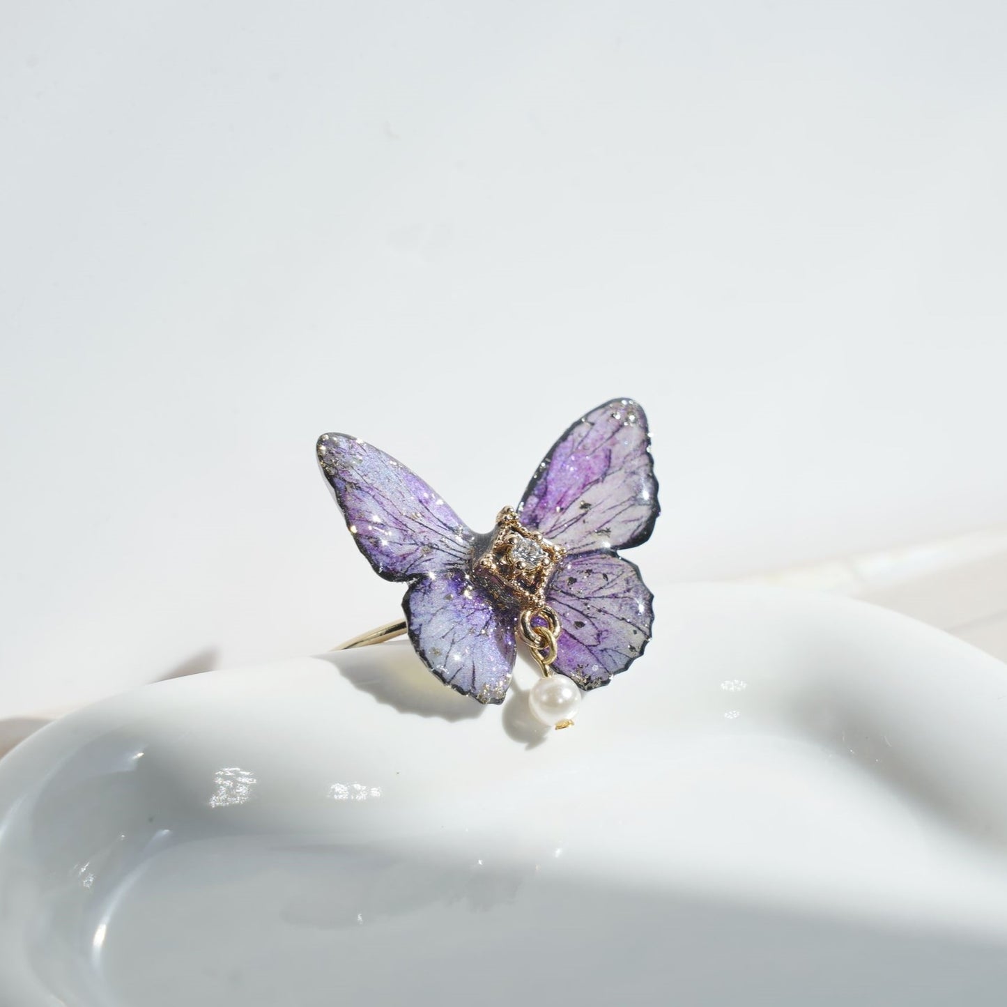 Sparkling Butterfly Open Ring | Shine Resin Butterfly Ring | Spring Summer Gift for Her