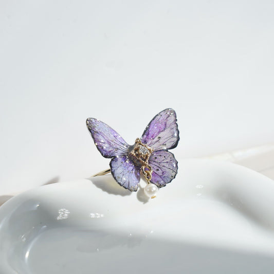 Sparkling Butterfly Open Ring | Shine Resin Butterfly Ring | Spring Summer Gift for Her