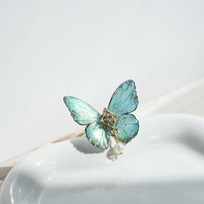 Sparkling Butterfly Open Ring | Shine Resin Butterfly Ring | Spring Summer Gift for Her