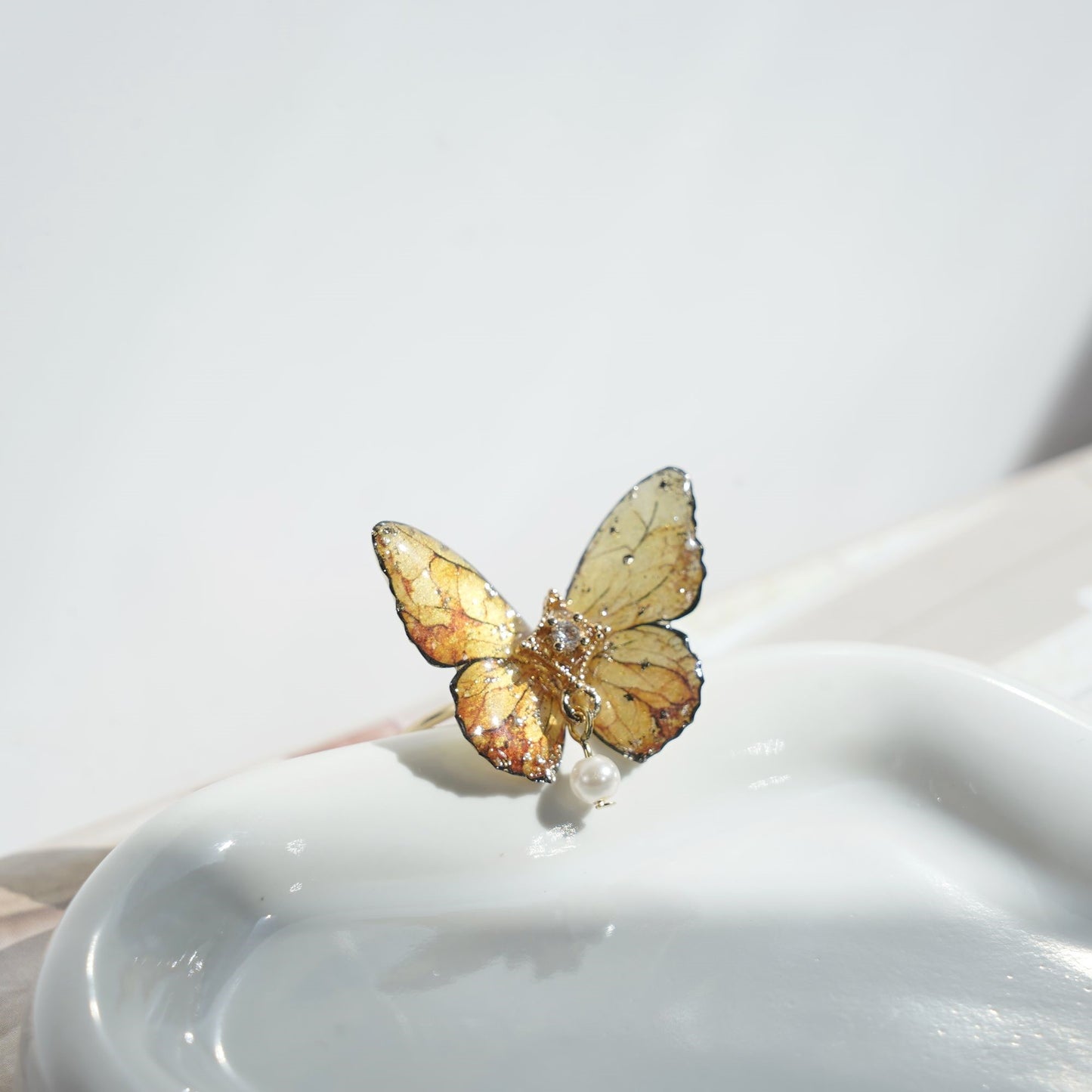 Sparkling Butterfly Open Ring | Shine Resin Butterfly Ring | Spring Summer Gift for Her
