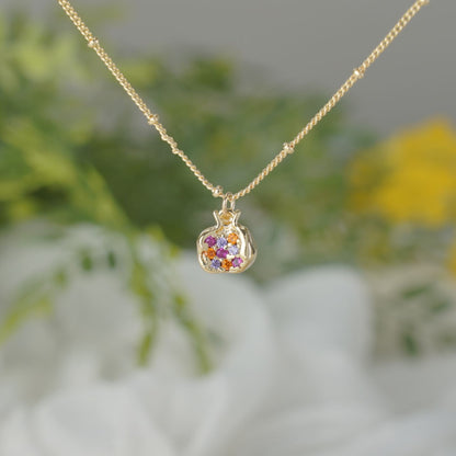 Collar de granada de oro, collar de fruta de granada, collar de comida, regalo para ella