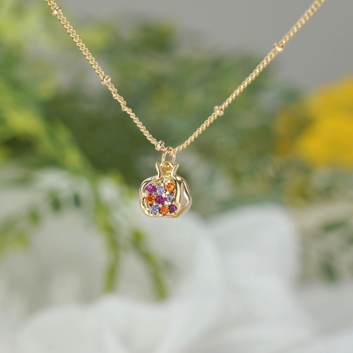 Collar de granada de oro, collar de fruta de granada, collar de comida, regalo para ella