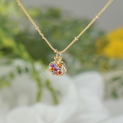Collar de granada de oro, collar de fruta de granada, collar de comida, regalo para ella