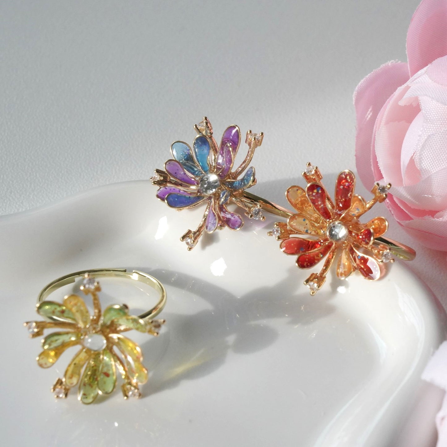 Firework Adjustable Rings| Silver Art Open Rings
