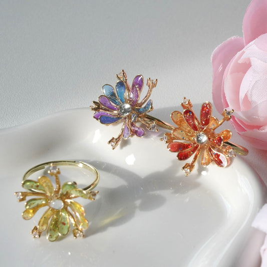 Firework Adjustable Rings| Silver Art Open Rings