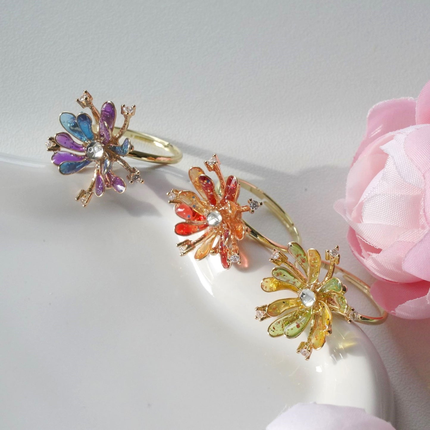 Firework Adjustable Rings| Silver Art Open Rings