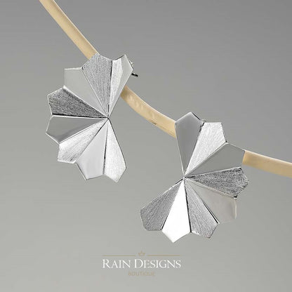 Gold and Silver Folding Fan Earrings