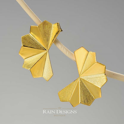 Gold and Silver Folding Fan Earrings