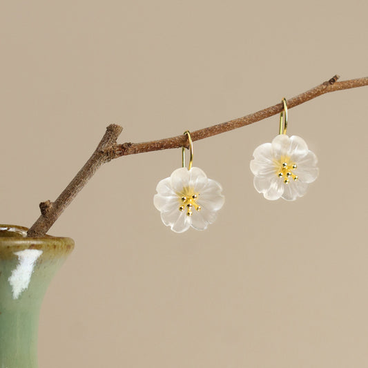 Pendientes flor bajo la lluvia S925 plata 18K, Pendientes colgantes de flor de lluvia de cristal hechos a mano, Pendientes florales, Regalo para ella