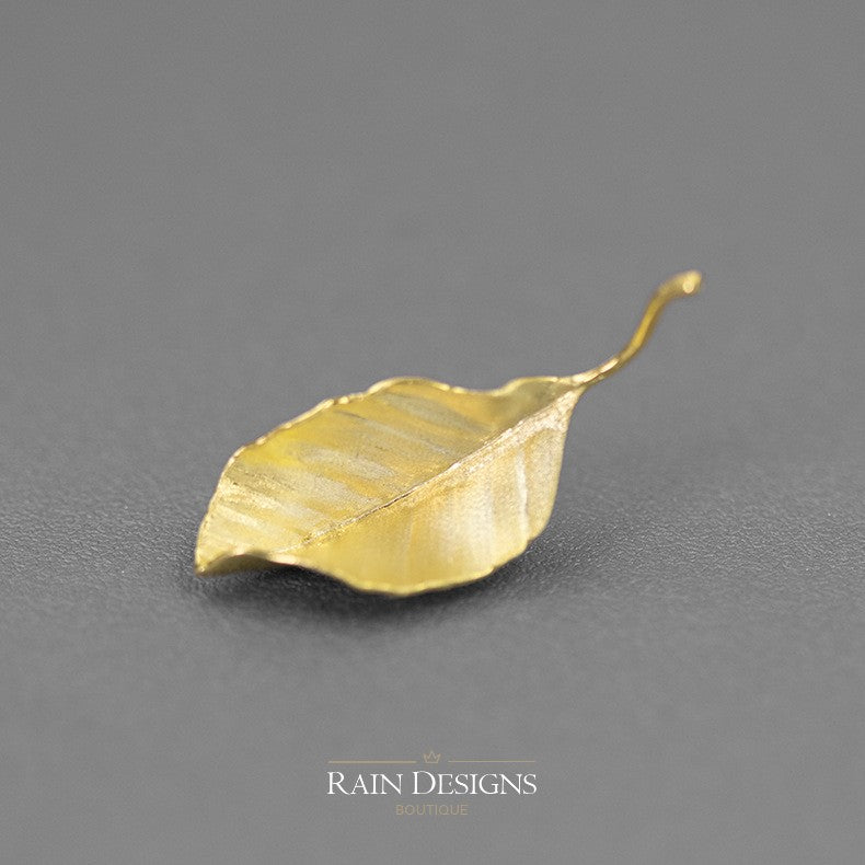 Gold Autumn Leaf 925 Silver Brooch