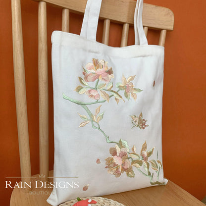 Peony Embroidery Tote Bag