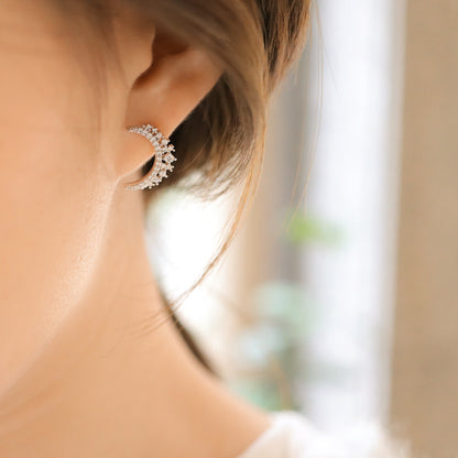 Moon Crescent 925S Silver Earrings | Shine Crescent Stud Earrings